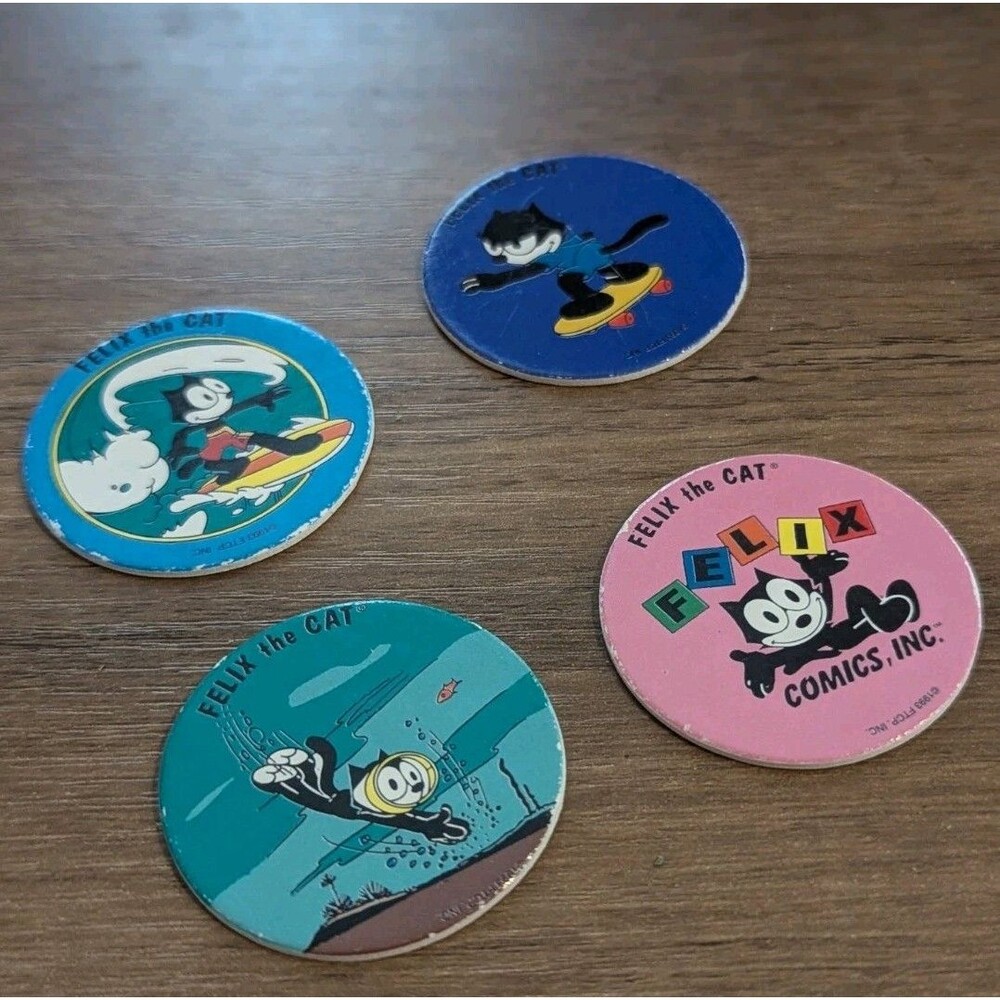 Vintage 1993 Felix the Cat Set Of 4 Pog Slammers‎ Pogs Milk Caps - Picture 2 of 4